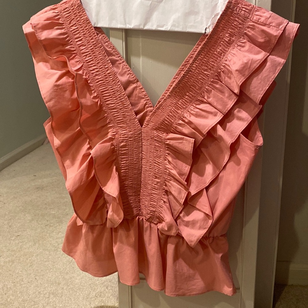 blush pink pants store ruffle top